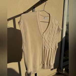 Zara Oversized Mixed Cable Knit Sweater Vest Cream